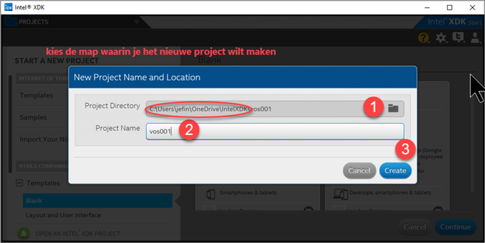 Intel XDK - New Project and Location